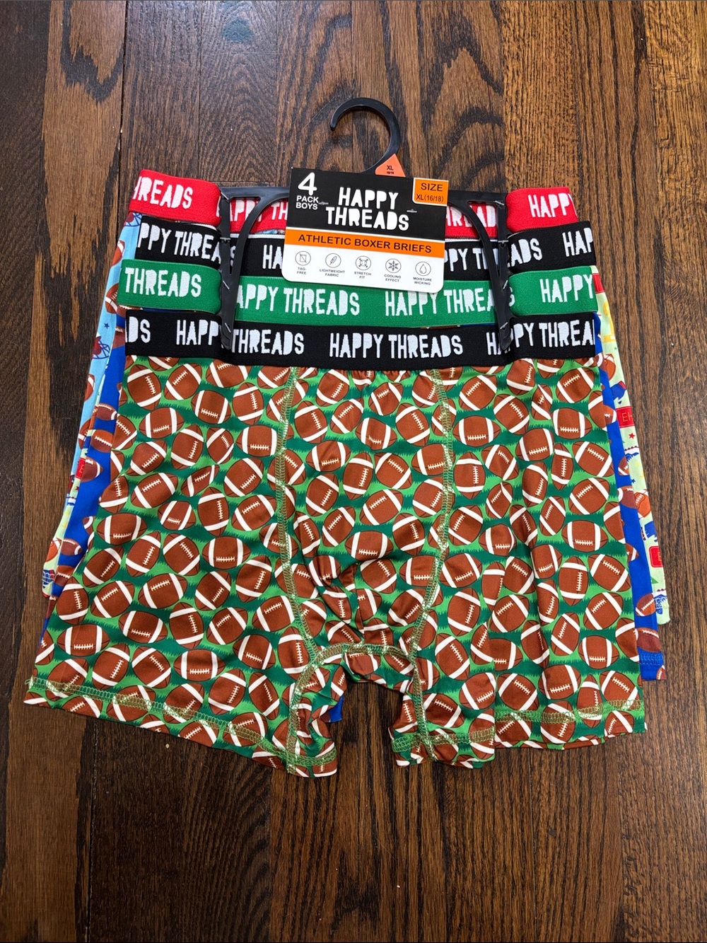 Happy threads boys Football Print Boxer Briefs - 4 Pack size XL